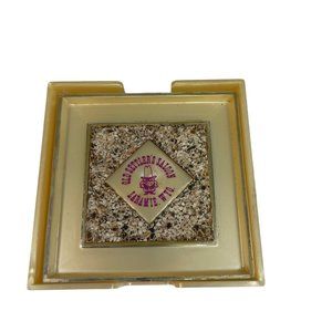 Vintage 5 pc Square Plastic Coaster Set Old Settlers Saloon Laramie Wyo.